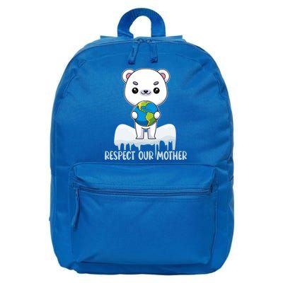 Respect Our Mother Cute Polar Bear Holding The Earth Gift 16 in Basic Backpack