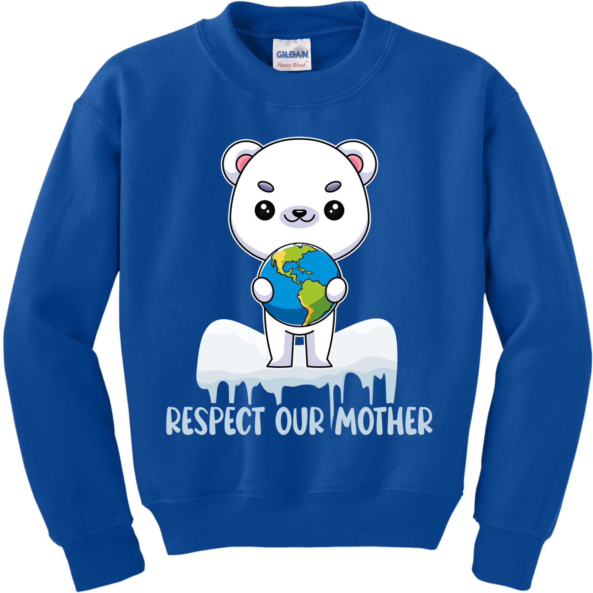 Respect Our Mother Cute Polar Bear Holding The Earth Gift Kids Sweatshirt