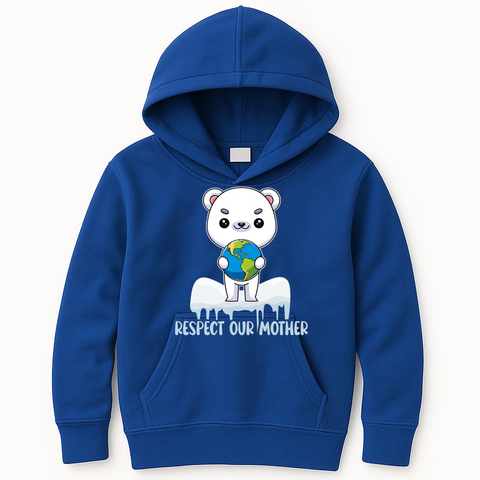 Respect Our Mother Cute Polar Bear Holding The Earth Gift Kids Hoodie