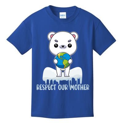 Respect Our Mother Cute Polar Bear Holding The Earth Gift Kids T-Shirt