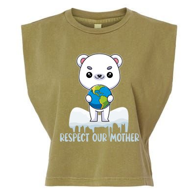 Respect Our Mother Cute Polar Bear Holding The Earth Gift Garment-Dyed Women's Muscle Tee