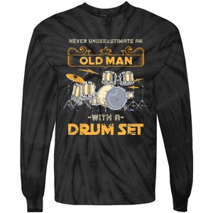 Retired Old Men Drummer Percussion Music Retirement Drums Tie-Dye Long Sleeve Shirt