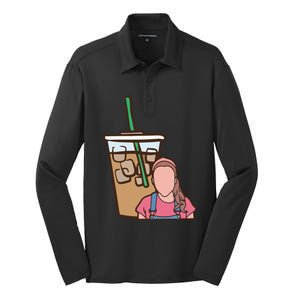 Running On Ms Rachel And Iced Coffee Funny Saying Silk Touch Performance Long Sleeve Polo