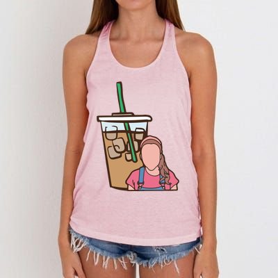 Running On Ms Rachel And Iced Coffee Funny Saying Women's Knotted Racerback Tank