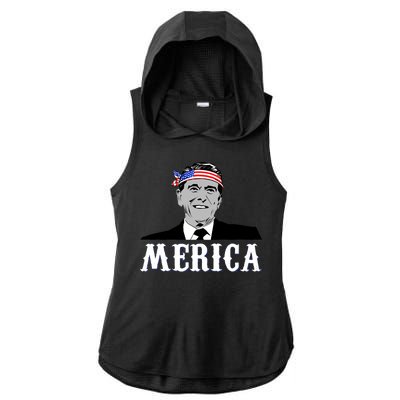 Ronald Reagan Merica Ladies PosiCharge Tri-Blend Wicking Draft Hoodie Tank