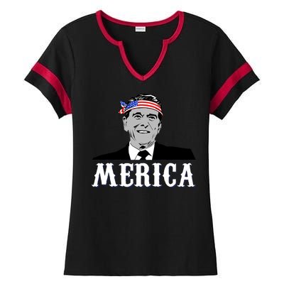 Ronald Reagan Merica Ladies Halftime Notch Neck Tee