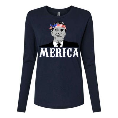 Ronald Reagan Merica Womens Cotton Relaxed Long Sleeve T-Shirt