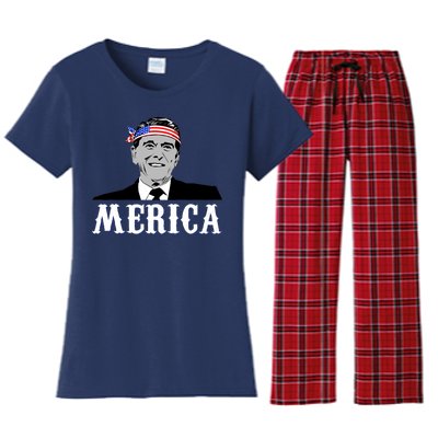 Ronald Reagan Merica Women's Flannel Pajama Set