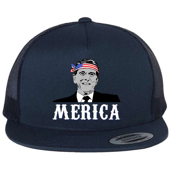 Ronald Reagan Merica Flat Bill Trucker Hat