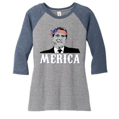 Ronald Reagan Merica Women's Tri-Blend 3/4-Sleeve Raglan Shirt