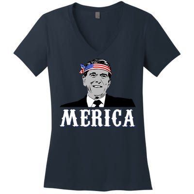 Ronald Reagan Merica Women's V-Neck T-Shirt