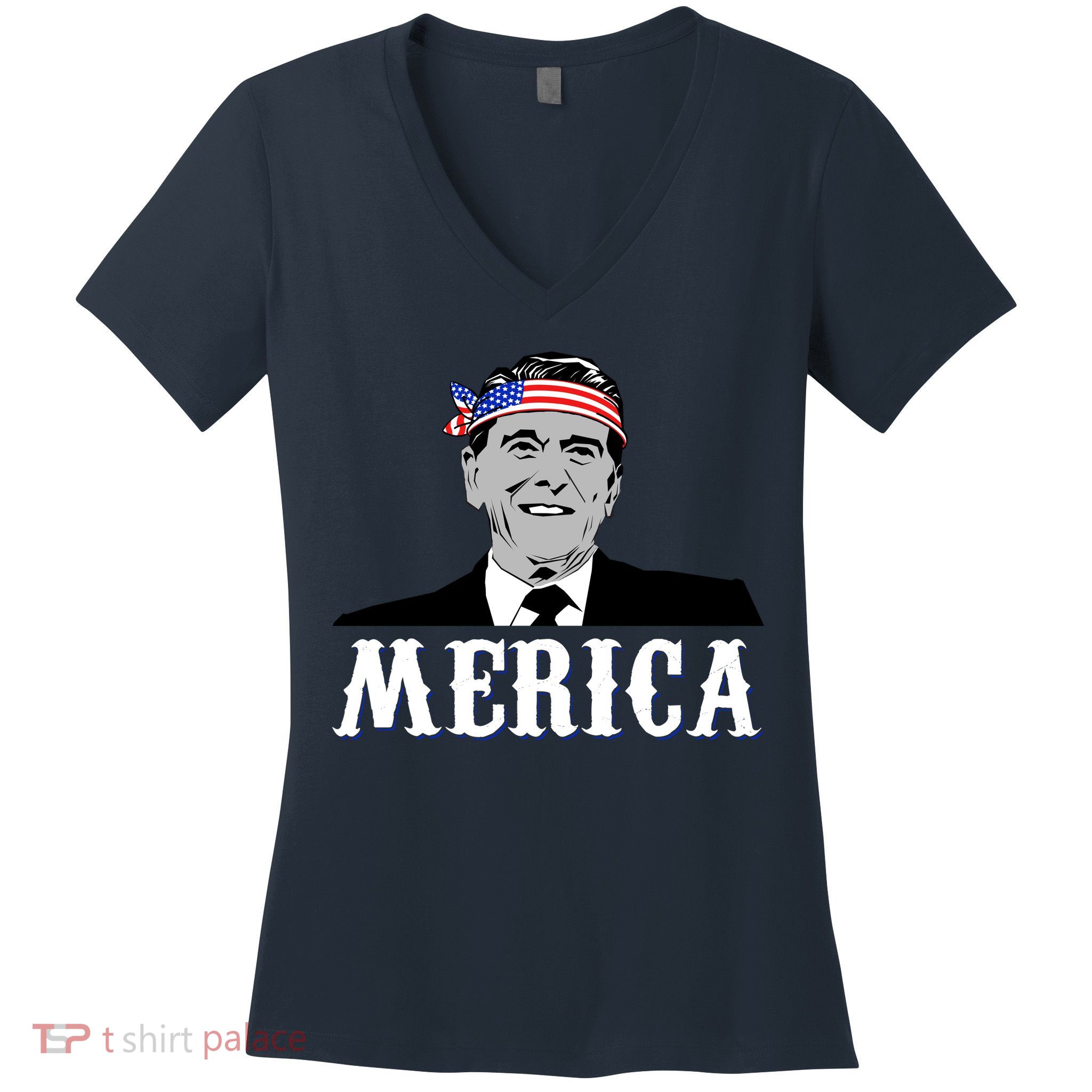 Ronald Reagan Merica Women's V-Neck T-Shirt