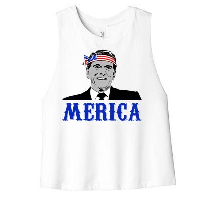 Ronald Reagan Merica Women's Racerback Cropped Tank