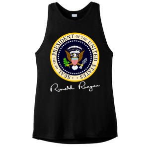 Ronald Reagan Presidential Seal Signature Ladies PosiCharge Tri-Blend Wicking Tank