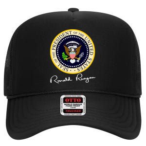 Ronald Reagan Presidential Seal Signature High Crown Mesh Back Trucker Hat