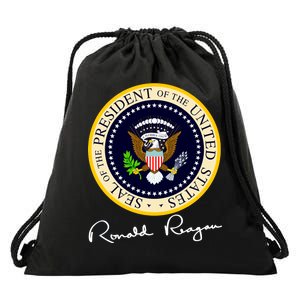 Ronald Reagan Presidential Seal Signature Drawstring Bag