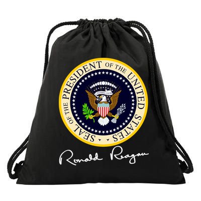 Ronald Reagan Presidential Seal Signature Drawstring Bag