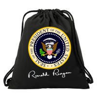 Ronald Reagan Presidential Seal Signature Drawstring Bag