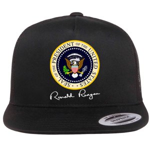 Ronald Reagan Presidential Seal Signature Flat Bill Trucker Hat