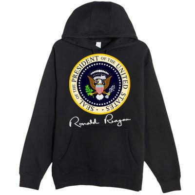 Ronald Reagan Presidential Seal Signature Premium Pullover Hoodie
