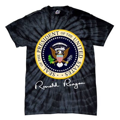 Ronald Reagan Presidential Seal Signature Tie-Dye T-Shirt