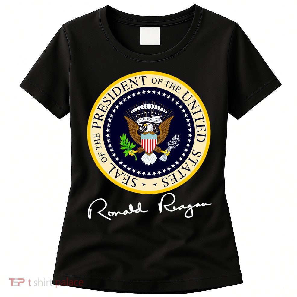 Ronald Reagan Presidential Seal Signature Womens T-Shirt