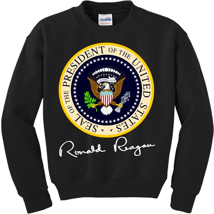 Ronald Reagan Presidential Seal Signature Kids Sweatshirt