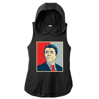 Ronald Reagan Retro Ladies PosiCharge Tri-Blend Wicking Draft Hoodie Tank