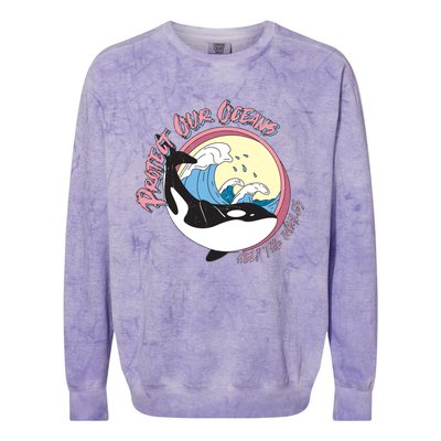 Respect Our Oceans Help The Whales Distressed Vintage Orca Colorblast Crewneck Sweatshirt