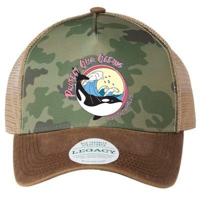 Respect Our Oceans Help The Whales Distressed Vintage Orca Legacy Tie Dye Trucker Hat