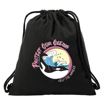 Respect Our Oceans Help The Whales Distressed Vintage Orca Drawstring Bag