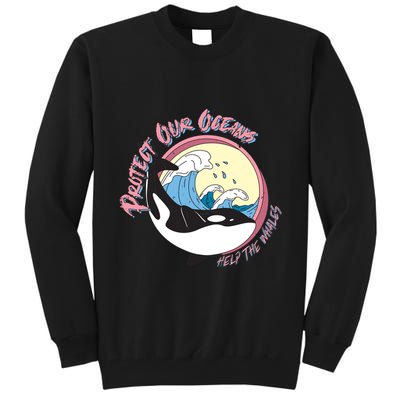 Respect Our Oceans Help The Whales Distressed Vintage Orca Tall Sweatshirt