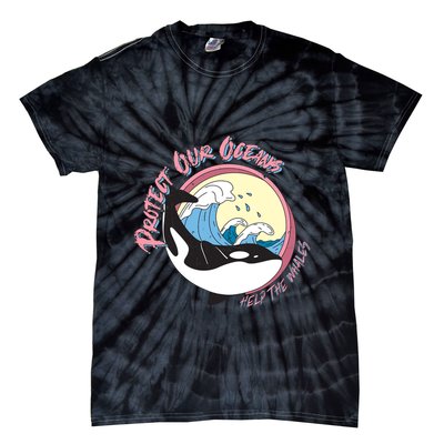 Respect Our Oceans Help The Whales Distressed Vintage Orca Tie-Dye T-Shirt