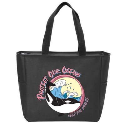 Respect Our Oceans Help The Whales Distressed Vintage Orca Zip Tote Bag