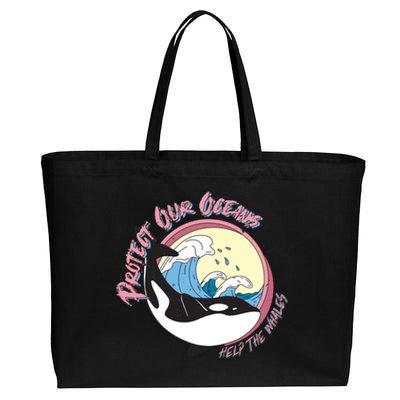 Respect Our Oceans Help The Whales Distressed Vintage Orca Cotton Canvas Jumbo Tote