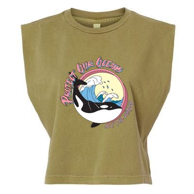 Respect Our Oceans Help The Whales Distressed Vintage Orca Garment-Dyed Women's Muscle Tee
