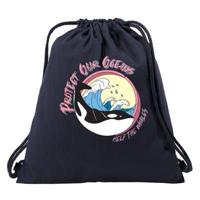 Respect Our Oceans Help The Whales Distressed Vintage Orca Drawstring Bag