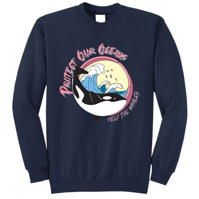 Respect Our Oceans Help The Whales Distressed Vintage Orca Tall Sweatshirt