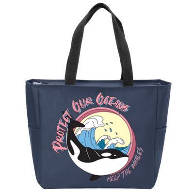 Respect Our Oceans Help The Whales Distressed Vintage Orca Zip Tote Bag