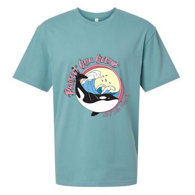 Respect Our Oceans Help The Whales Distressed Vintage Orca Sueded Cloud Jersey T-Shirt