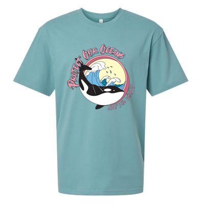 Respect Our Oceans Help The Whales Distressed Vintage Orca Sueded Cloud Jersey T-Shirt