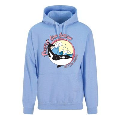 Respect Our Oceans Help The Whales Distressed Vintage Orca Unisex Surf Hoodie