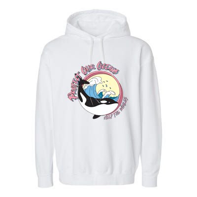 Respect Our Oceans Help The Whales Distressed Vintage Orca Garment-Dyed Fleece Hoodie