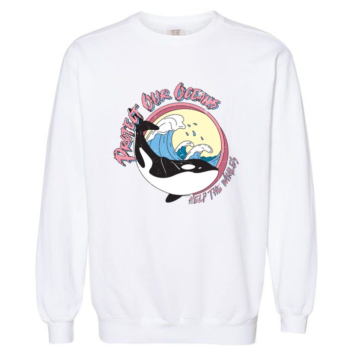 Respect Our Oceans Help The Whales Distressed Vintage Orca Garment-Dyed Sweatshirt