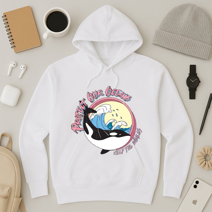 Respect Our Oceans Help The Whales Distressed Vintage Orca Hoodie