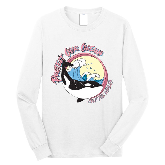 Respect Our Oceans Help The Whales Distressed Vintage Orca Long Sleeve Shirt