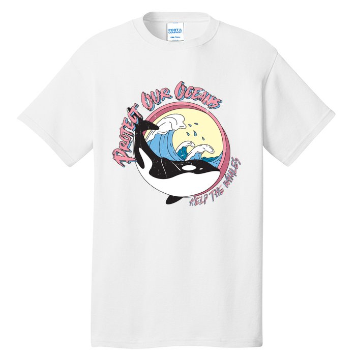 Respect Our Oceans Help The Whales Distressed Vintage Orca Tall T-Shirt