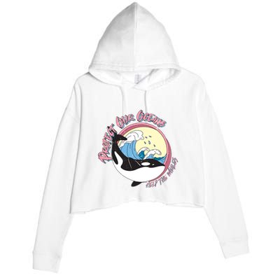 Respect Our Oceans Help The Whales Distressed Vintage Orca Crop Fleece Hoodie