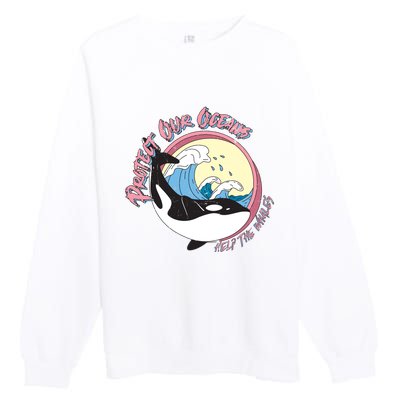 Respect Our Oceans Help The Whales Distressed Vintage Orca Premium Crewneck Sweatshirt