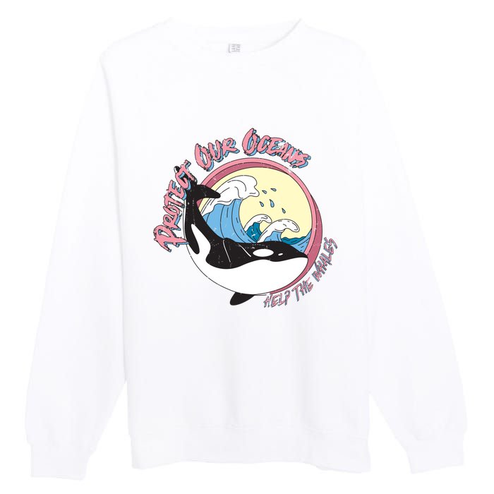 Respect Our Oceans Help The Whales Distressed Vintage Orca Premium Crewneck Sweatshirt